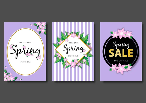 Voorjaarsverkoop Banner Achtergrond Set Vector Illustratie Template — Stockvector