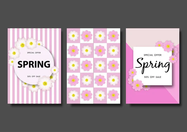Spring Sale Banner Hintergrund Set Vektor Oder Illustration Template — Stockvektor