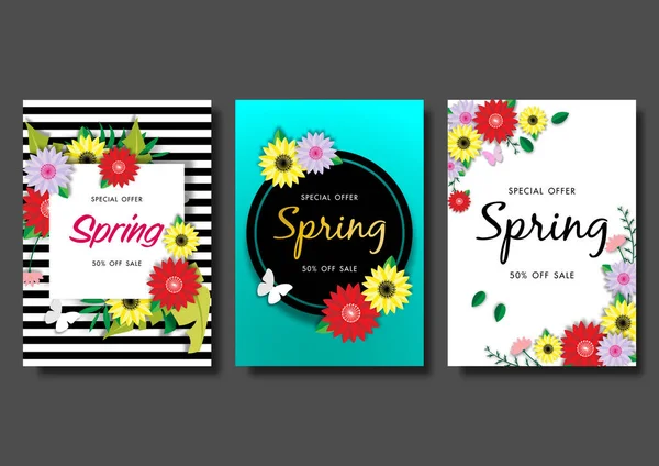 Spring Sale Banner Hintergrund Set Vektor Oder Illustration Template — Stockvektor