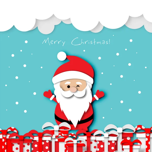 Papperskonst Design Jul Fastival Card Med Jultomten Och Presentförpackning Som — Stock vektor