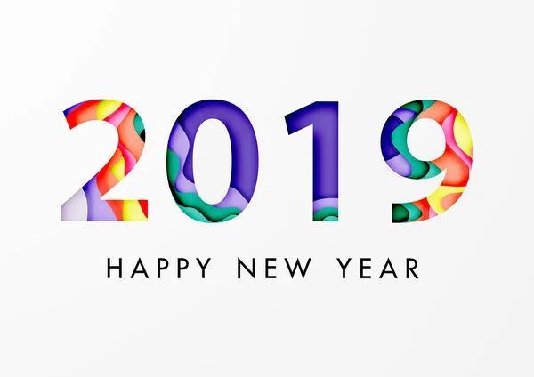 Paper Art Happy New Year 2019 Festival Abstact Text Design — стоковий вектор