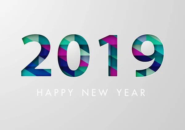 Paper Art Happy New Year 2019 Festival Abstact Text Design — стоковий вектор