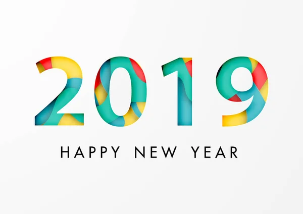 Papierkunst Des Happy New Year 2019 Festival Mit Abstact Text — Stockvektor