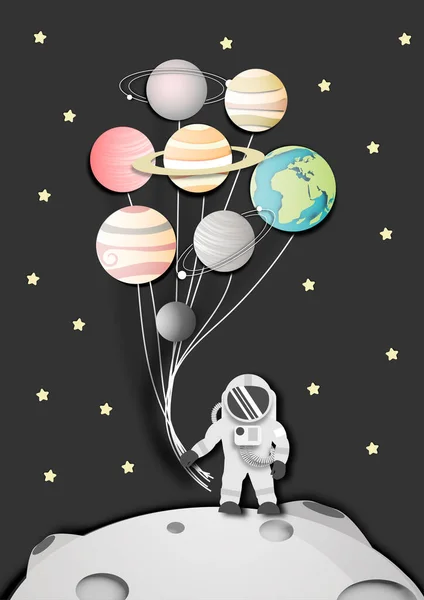 Papierkunst Von Astronauten Auf Dem Mond Weltraum Oder Galaxienhintergrund Abstrakter — Stockvektor