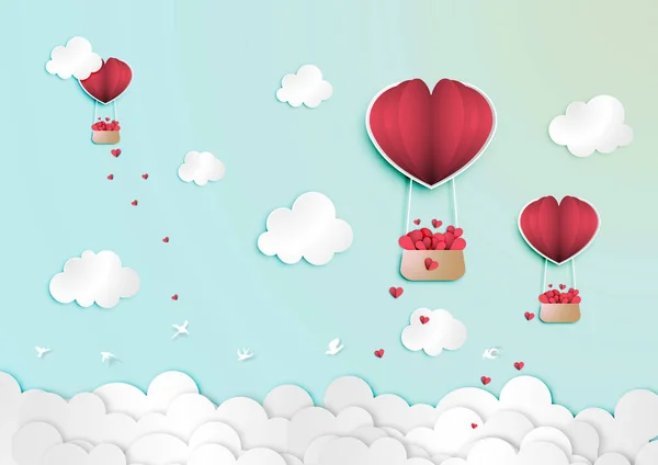 Art Papier Festival Saint Valentin Avec Coeur Papier Rouge Dans — Image vectorielle