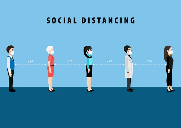 Cartoon Character Social Distancing Keep Distance Public Society People Protect — Stock Vector