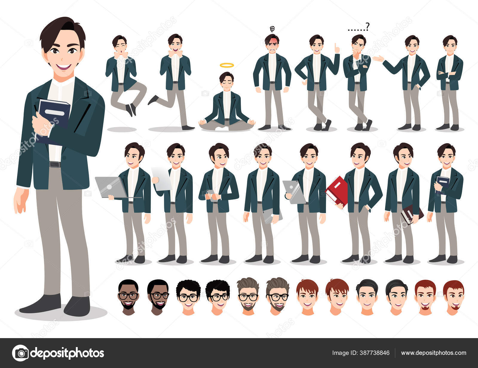Businessman Cartoon Character Set Handsome Business Man Office Style Smart  Stock Vector Image by ©koongtita@ #387738846