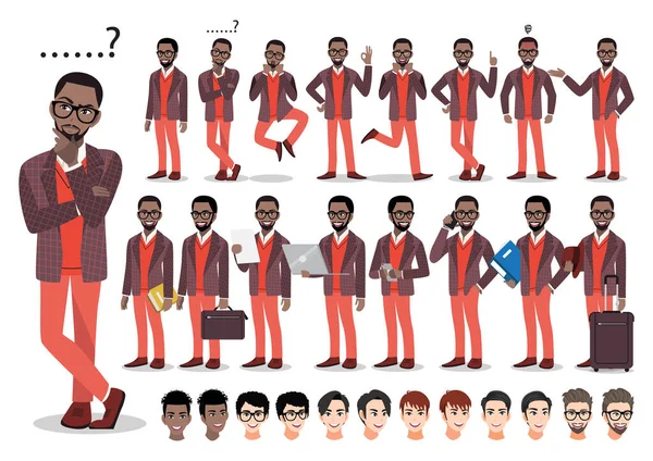 Afroamerikanischer Geschäftsmann Als Zeichentrickfigur Schöner Geschäftsmann Schicken Anzug Vektorillustration — Stockvektor