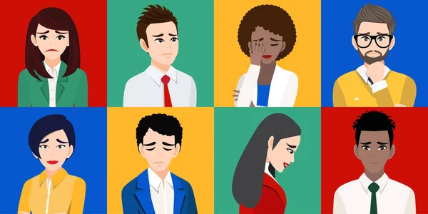 Sad men and women or unhappy people isolated cartoon character vector