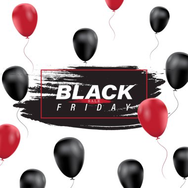 Kara Cuma pankartı, boya fırçası ve balon arkaplanı. Web sitesi ve mobil web sitesi geliştirme, e-posta ve bülten tasarımı için sosyal medya vektör illüstrasyon şablonu