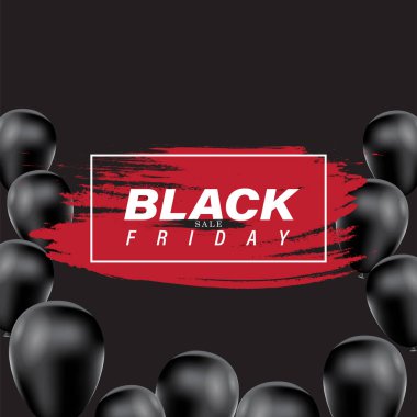 Kara Cuma pankartı, boya fırçası ve balon arkaplanı. Web sitesi ve mobil web sitesi geliştirme, e-posta ve bülten tasarımı için sosyal medya vektör illüstrasyon şablonu