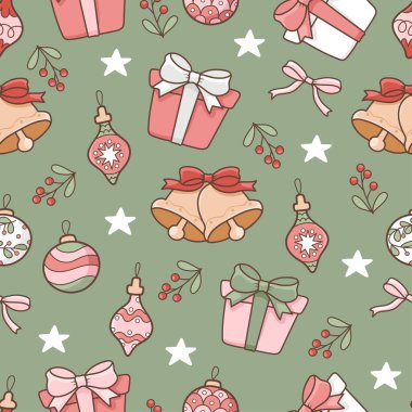 Noel Hediyesi ve Süssüz Şablon, Şirin Tatil Kumaşı Tasarım Vektörü