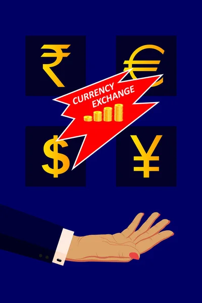 Ilustración Para Cambio Divisas Símbolos Monedas Dinero Diferentes Países Para — Archivo Imágenes Vectoriales