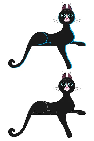 Roztomilá Kreslená Kočka Kočička Leží Plochém Povrchu Visí Tlapkou Kočka — Stockový vektor