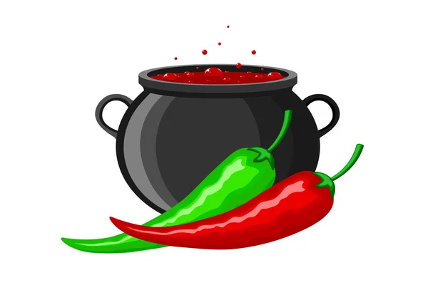 Illustration Avec Des Piments Mexicains Rouges Verts Brûlants Sur Fond — Image vectorielle