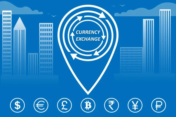 Símbolo Geolocalización Para Cambio Divisas Símbolos Dinero Monedas Diferentes Países — Vector de stock