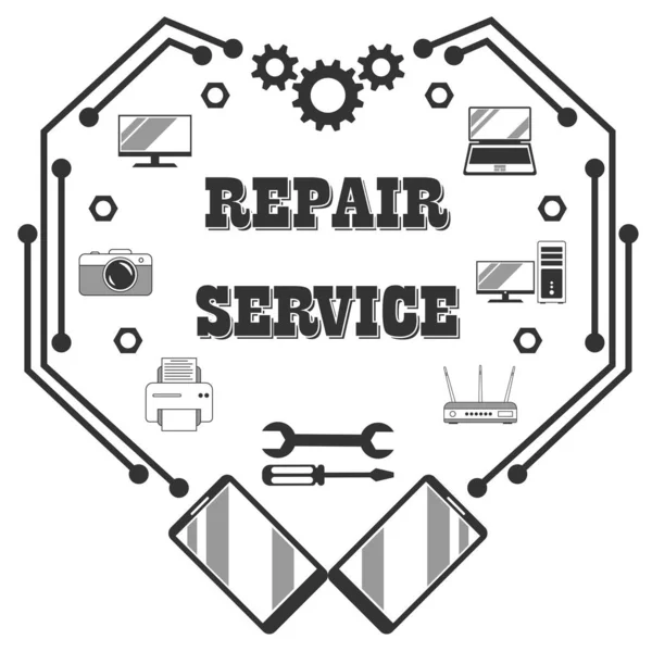 Repair Service Diagnostics Maintenance Digital Video Computer Equipment Stylish Retro — Stock Vector