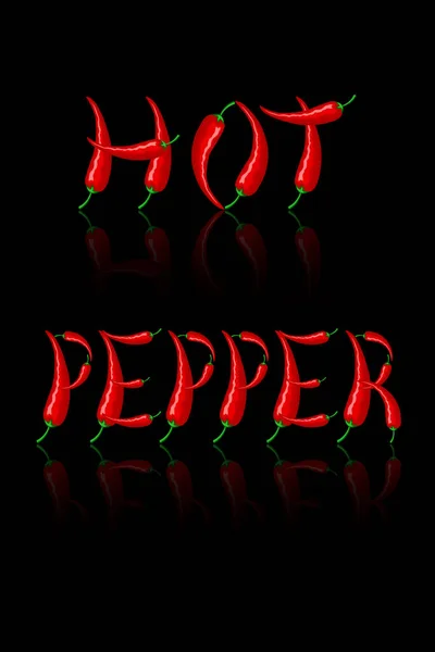 Iscrizione Pepper Caldo Forma Lettere Fatte Peperoni Messicani Rossi Con — Vettoriale Stock