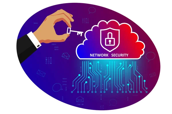 Netværk Cybersikkerhed Databeskyttelse Skybeskyttelse Datalagring Servere Antivirus Kryptering Til Smartphone – Stock-vektor