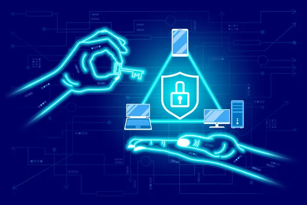 Netværk Cybersikkerhed Databeskyttelse Elektronisk Betaling Transaktion Cyber Digital Hånd Holder – Stock-vektor