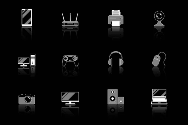 Set Icons Symbols Images Digital Computer Technology Gadgets Black Background — Stock Vector