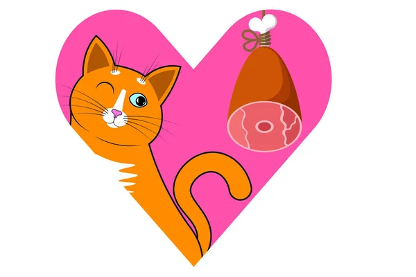 Simpatico Gatto Rosso Cartone Animato Gattino Siede Con Gli Occhi — Vettoriale Stock