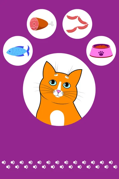 Food Cats Pets Cat Footprint Cute Red Cartoon Cat Funny — Stock Vector