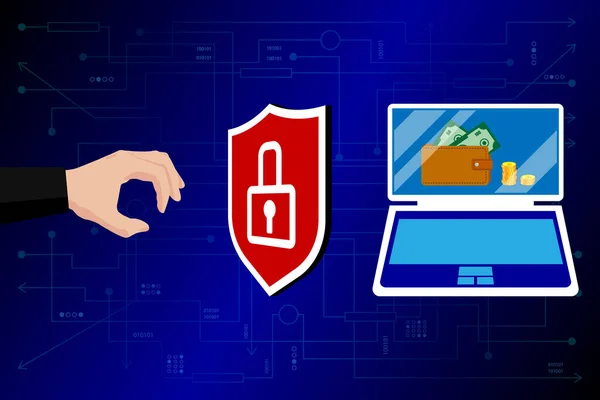 Netværk Cybersikkerhed Databeskyttelse Elektroniske Betalinger Transaktioner Svindlers Hånd Forsøger Stjæle – Stock-vektor