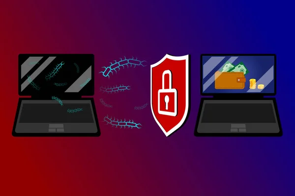 Skyddar Din Laptop Dator Dator Från Hackerattacker Virusinfektion Nätverkssäkerhet Dataskydd — Stock vektor