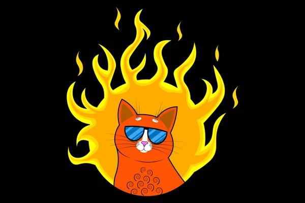 Ένα Χαριτωμένο Καρτούν Βάναυση Κόκκινη Γάτα Τζίντζερ Κομψά Γυαλιά Στο — Διανυσματικό Αρχείο