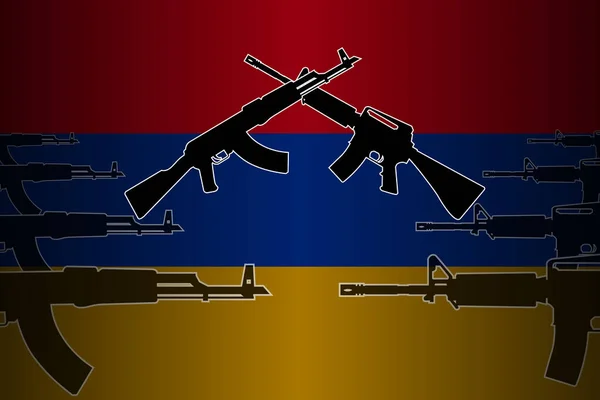 Illustrazione Conflitti Armati Militari Scontri Armenia Silhouette Fucili Assalto Incrociati — Vettoriale Stock