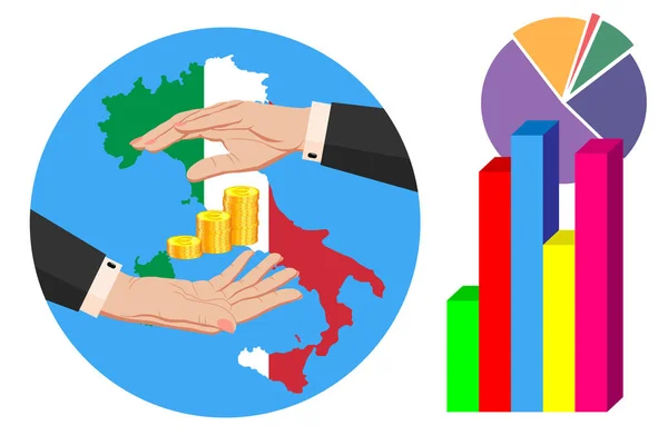 Economía Presupuesto Italia Dos Manos Femeninas Traje Negocios Alrededor Monedas — Vector de stock