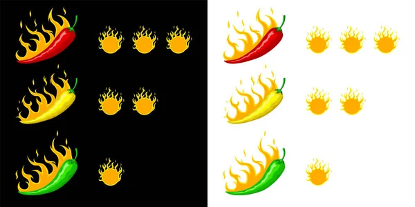 Hot Red Green Yellow Mexican Chili Pepper Point Fire Spicy — Stock Vector