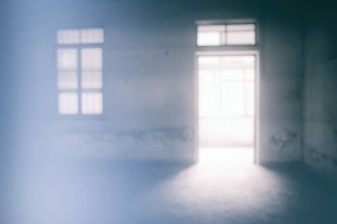 Beyaz Bulanık Boş Grunge Terk Edilmiş Beton Odası Arkaplanı.