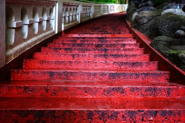 Old Red Concrete Stair Golden Mount Wat Saket Temple Bangkok — Zdjęcie stockowe