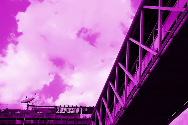 Pedestrian Overpass Bridge Bangkok Thailand Purple Color Tone — Stock Photo, Image