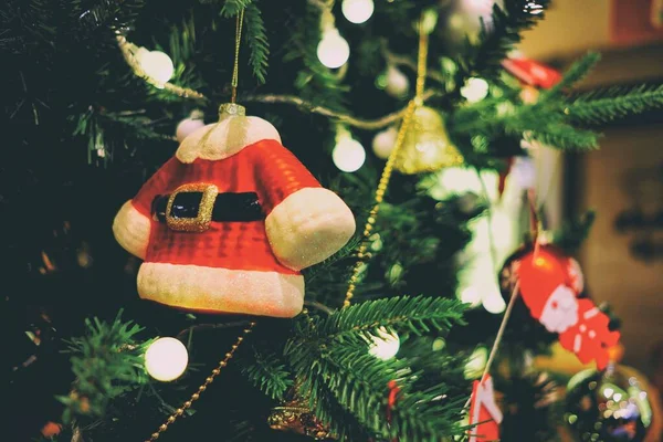 Close Santa Costume Ornament Christmas Tree — Stock Photo, Image