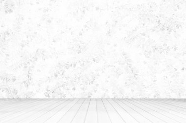 Ahşap zeminli Beyaz Çiçek Odası Sunum ve Arkaplan İçin Uygun.