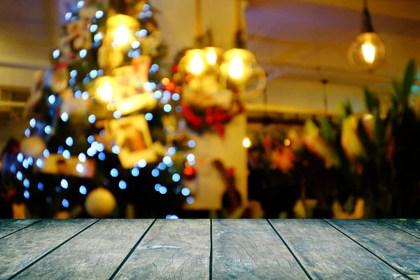 Wooden Table Blurred Restaurant Christmas Day Background — Stock Photo, Image