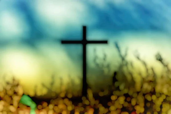 Résumé Blurred Christ Cross Garden Bokeh Background Convient Concept Religion — Photo