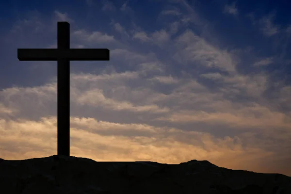 Résumé Croix Christ Sur Montagne Avec Fuite Lumière Ciel Approprié — Photo