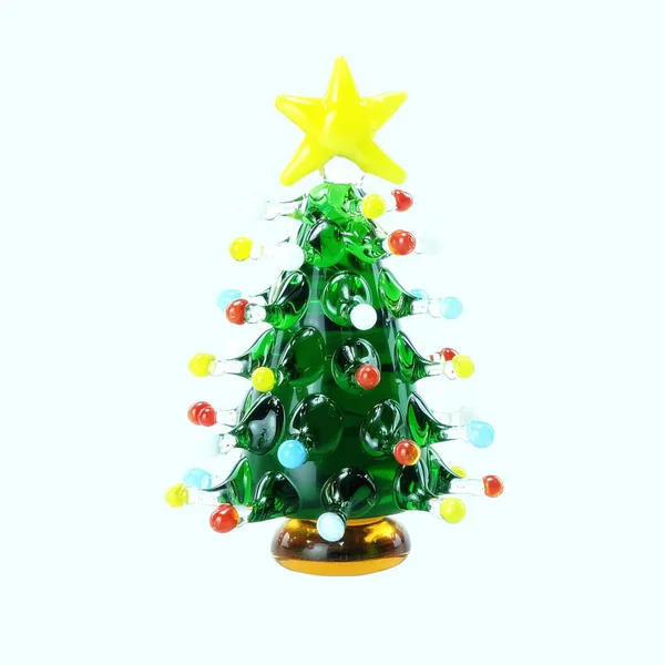 Închideți Pomul Crăciun Din Sticlă Miniatură Izolat Fundal Alb — Fotografie, imagine de stoc