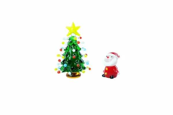 Miniatyr Glas Santa Och Julgran Isolerad Vit Bakgrund — Stockfoto