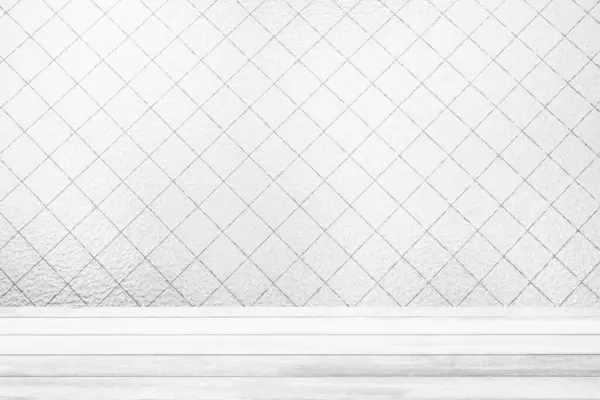 Стол Белого Дерева Винтажным Стеклянным Фоном Подходит Демонстрации Продукции Бизнес — стоковое фото