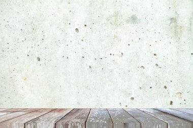 Soyut Tahta Masa Ham Beton Duvar Döşeme Arkaplanı.