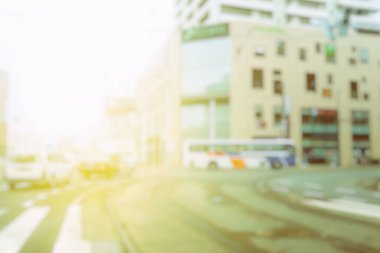 Japonya Hakodate 'de Işık Sızıntılı Bulanık Yol.