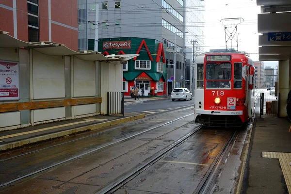Hakodate Japan November 2019 Vintage Tram Winter Time Hakodate 电车是日本客运码头的旅游胜地和主要交通工具 — 图库照片