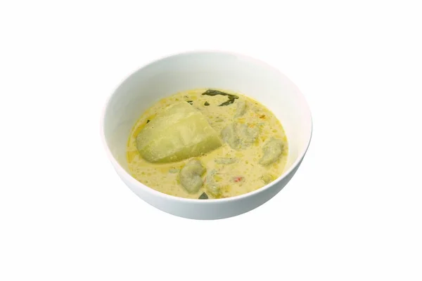 Grünes Curry Mit Fischbällchen Und Wintermelone Auf Weißem Hintergrund Ist — Stockfoto
