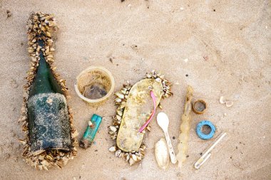 Deniz hayatını etkileyen deniz çöpe / çevre sorunu kavramı