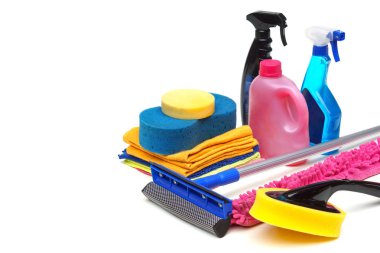 Araçlar için araba yıkama ve temiz oluşan sünger, fırça, fırça, kimyasal, mikrofiber fırça üzerinde beyaz izole